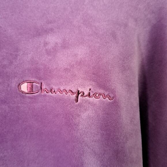 Champion Plush Velour Purple Jersey Lined Scuba Hood Pullover Hoodie Wms Large - Picture 3 of 6